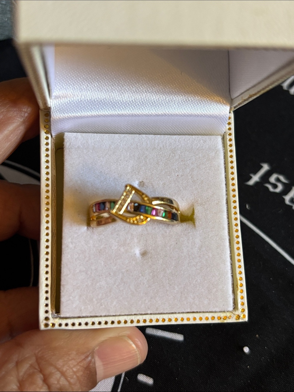 Gold-Plated Multicolor Ribbon Twist Ring Size 7.5 Adjustable